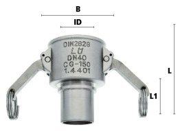 Racord furtunuri mama cupla rapida KAMLOK prindere carcasa DIN 14 420-7 din INOX 1.4401 furtun 50x8 mm