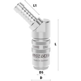 Cupla rapida racire matrita racord furtun 45° Seria ESHME DN 6 din INOX 1.4305 cu ventil