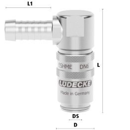 Cupla rapida racire matrita racord furtun 90° Seria ESHME DN 6 din INOX 1.4305 cu ventil