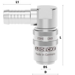 Cupla rapida racire matrita racord furtun 90° Seria ESHE DN 9 din INOX 1.4305 cu ventil