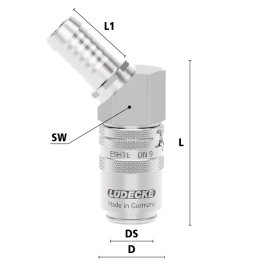 Cupla rapida racire matrita racord furtun 45° Seria ESHTE DN 9 din INOX 1.4305 cu ventil