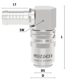 Cupla rapida racire matrita racord furtun 90° Seria ESHTE DN 9 din INOX 1.4305 cu ventil