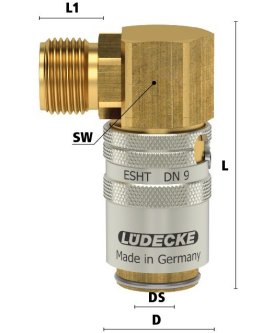 Cupla rapida racire matrite racord 90° filet exterior TempSecure Seria ESHT din alama MS 58 filet G 1/4"