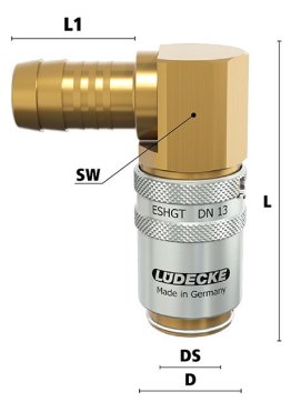 Cupla rapida racire matrite racord 90° furtun TempSecure Seria ESHGT DN13 cu ventil