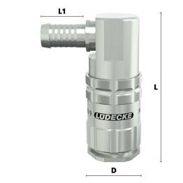 Cupla rapida fara scurgere LiquiSafe Seria ESCBN9-TL90AB cu racord 90° furtun din alama MS 58 nichelata