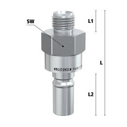 Niplu cupla rapida fara scurgere LiquiSafe Seria ESCBE9-NAAB cu filet exterior din INOX 1.4305 filet M 16x1.5