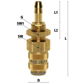 Cupla rapida fara scurgere cu racord furtun si piulita fixare Seria ESMLA-TSV din alama MS 58 DN=9 mm