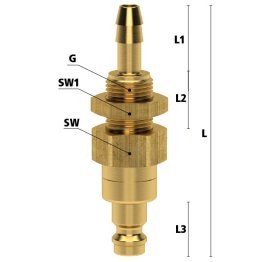 Niplu cupla rapida fara scurgere cu racord furtun si piulita fixare Seria ESM-SSVAB din alama MS 58 DN=6 mm