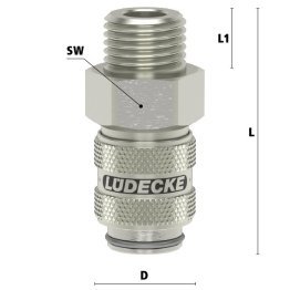 Cupla rapida fara scurgere cu filet exterior Seria ESMNLA-A din alama MS 58 nichelata filet G 1/4"