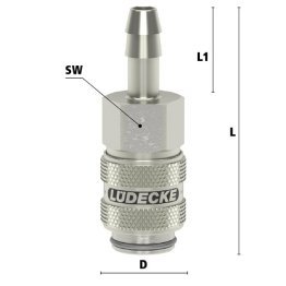 Cupla rapida cu racord furtun Seria ESMNLA-T fara scurgere din alama MS 58 nichelata DN=4 mm