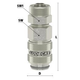 Cupla rapida cu piulita strangere furtun Seria ESMNLA-TQ fara scurgere din alama MS 58 nichelata Di x De=6x8 mm