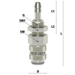 Cupla rapida cu racord furtun si piulita fixare Seria ESMNLA-TSV fara scurgere din alama MS 58 nichelata DN=4 mm