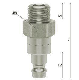 Niplu cupla rapida fara scurgere cu filet exterior Seria ESMN-NAAB din alama MS 58 nichelata filet M 10x1