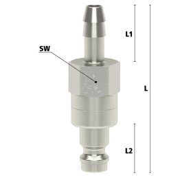 Niplu cupla rapida fara scurgere cu racord furtun Seria ESMN-SAB din alama MS 58 nichelata DN=8 mm