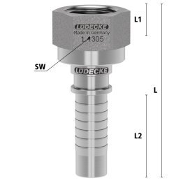 Niplu cu con 60° cu filet interior si guler sertizare fasung PHE din INOX 1.4305 filet G 3/4"