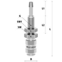 Cupla rapida pneumatica cu racord furtun si piulita de fixare Seria ESMCE MICRO DN 2.7 din INOX 1.4305 DN= 5 mm