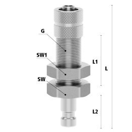 Racord cupla rapida pneumatica cu piulita strangere furtun si fixare Seria ESMCE MICRO DN 2.7 din INOX 1.4305 cu ventil unidirectional Di x De = 4 x 6 mm