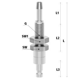 Racord cupla rapida pneumatica cu racord furtun si piulita de fixare Seria ESMCE MICRO DN 2.7 din INOX 1.4305 cu ventil bidirectional DN= 5mm