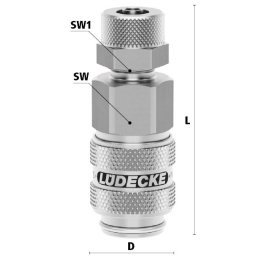 Cupla rapida pneumatica cu piulita de strangere furtun Seria ESME MINI DN 5 din INOX 1.4305 Di x De = 6 x 8mm