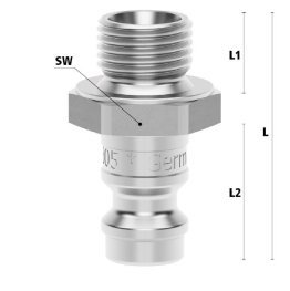 Racord cupla rapida pneumatica cu filet exterior Seria ESME MINI DN 5 din INOX 1.4305 cu ventil unidirectional filet M 10x1.0