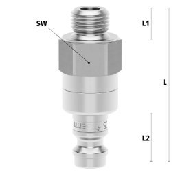 Racord cupla rapida pneumatica cu filet exterior Seria ESME MINI DN 5 din INOX 1.4305 cu ventil bidirectional filet M 14x1.5