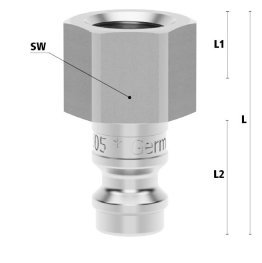 Racord cupla rapida pneumatica cu filet interior Seria ESME MINI DN 5 din INOX 1.4305 cu ventil unidirectional filet M 12x1.5