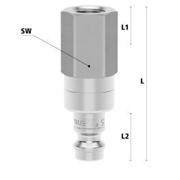 Racord cupla rapida pneumatica cu filet interior Seria ESME MINI DN 5 din INOX 1.4305 cu ventil bidirectional filet M 10x1.0
