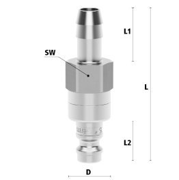 Racord cupla rapida pneumatica cu racord furtun Seria ESME MINI DN 5 din INOX 1.4305 cu ventil bidirectional DN= 9mm