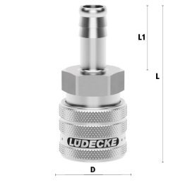 Cupla rapida pneumatica cu racord furtun Seria ESER DN 7.2 din INOX 1.4305 cu bucsa zimtuita DN= 10 mm
