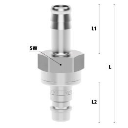 Racord cupla rapida pneumatica cu racord furtun Seria ESEG DN 7.2 din INOX 1.4305 cu ventil bidirectional DN= 10 mm