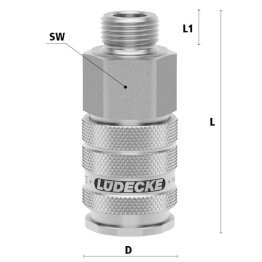 Cupla rapida pneumatica cu filet exterior OptiFlow Seria ESIGE DN 10 din INOX 1.4305 filet G 1/2"