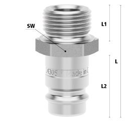 Racord cupla rapida pneumatica cu filet exterior OptiFlow Seria ESIGE DN 10 din INOX 1.4305 ventil unidirectional filet G 1/2"