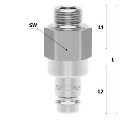 Racord cupla rapida pneumatica cu filet exterior OptiFlow Seria ESIGE DN 10 din INOX 1.4305 ventil bidirectional filet G 1/2"