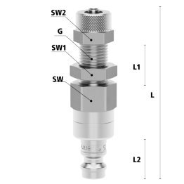 Racord cupla rapida pneumatica cu piulita de strangere furtun si fixare Seria ESME MINI DN 5 din INOX 1.4305 cu ventil bidirectional Di x De =4 x 6 mm