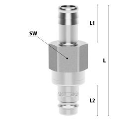 Racord cupla rapida pneumatica cu racord furtun OptiFlow Seria ESIGE DN 10 din INOX 1.4305 cu ventil bidirectional DN=10 mm