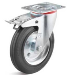 Roata cu carcasa pivotanta cu frana cauciuc negru rigid WLL=385 kg, D=280 mm
