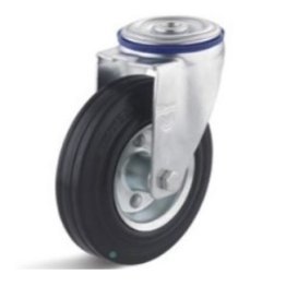 Roata cu carcasa pivotanta cu alezaj si cauciuc negru rigid, WLL=50 kg, D=80 mm