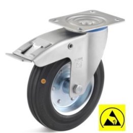 Roata ESD cauciuc rigid, carcasa pivotanta cu frana, WLL=100 kg, D=125 mm