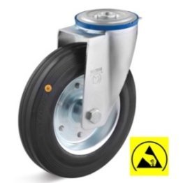 Roata ESD cauciuc rigid, carcasa pivotanta cu alezaj, WLL=205 kg, D=200 mm