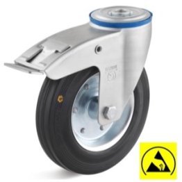 Roata ESD cauciuc rigid, carcasa pivotanta cu frana si alezaj, WLL=70 kg, D=100 mm