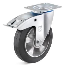 Roata cauciuc elastic, carcasa pivotanta cu frana, portanta WLL=200 kg, D=125 mm