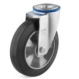 Roata cauciuc elastic, carcasa pivotanta si alezaj, portanta WLL=400 kg, D=200 mm