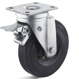 Roata cauciuc elastic, carcasa pivotanta cu frana HEAVY DUTY, WLL=350 kg, D=160 mm