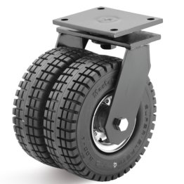 Roata dubla cauciuc superelastic negru, janta otel zincat, carcasa pivotanta, WLL=520kg, D=250mm