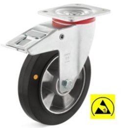 Roata ESD cauciuc elastic, carcasa pivotanta cu frana, WLL=180 kg, D=100 mm