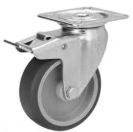 Roata cauciuc termoplastic, carcasa pivotanta cu frana, WLL=60 kg, D=75 mm