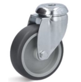 Roata cauciuc termoplastic, carcasa pivotanta cu alezaj, WLL=65 kg, D=100 mm