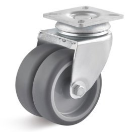 Roata dubla termoplast lagar alunecare, carcasa pivotanta, WLL=100 kg, D=75 mm