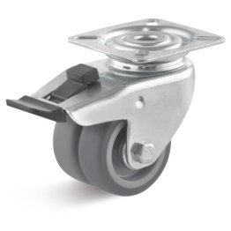 Roata dubla termoplast lagar alunecare, carcasa pivotanta cu frana, WLL=100 kg, D=75 mm