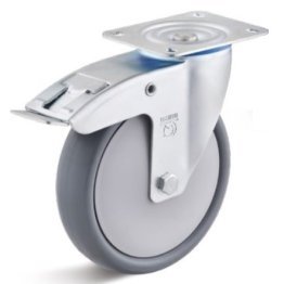 Roata cauciuc termoplastic, rulment cu bila, cu carcasa pivotanta cu frana, WLL=180 kg, D=160 mm
